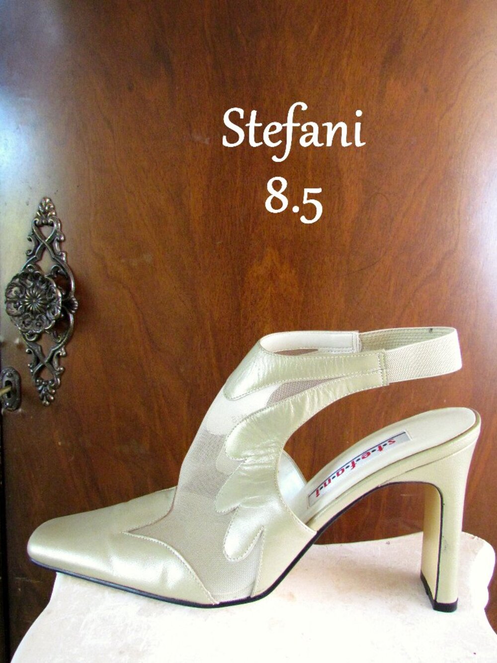 STEFANI NUDE SHOES, 8.5, SLING-BACK SEE-THRU ELEGANT MESH, 4" HEELS